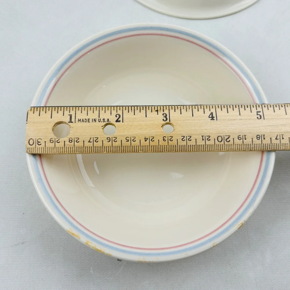 Corelle English Breakfast 5 Dessert Bowl Set‎ Blue Pink Rim Band Fruit Sauce
